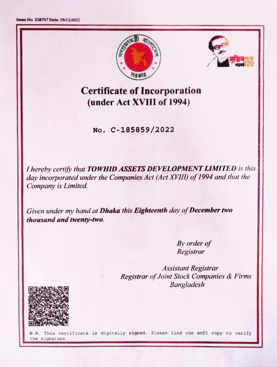 Certificate of incorporation